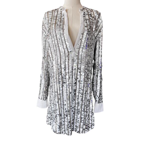 Retrofete Sequin Mini Dress Silver‎ White Size Small NWT - Picture 1 of 9